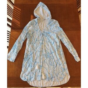 Charlie Holiday Swim Cover Up Womens XL Blue Tropical Leaf Lace Up Hooded Beach